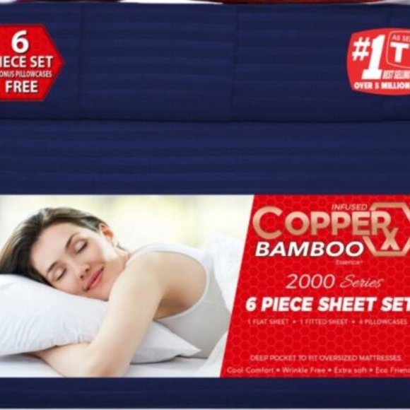 Copper X Bamboo 6 Piece Sheet Set Queen/King - Picture 6 of 6